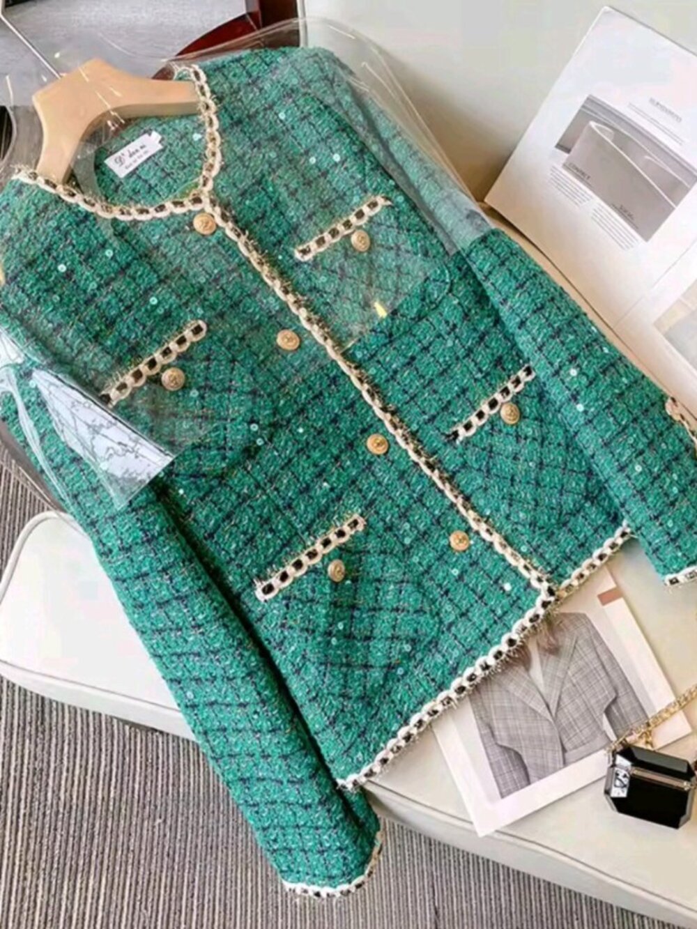 Green Fashion Suit Skirt Female Spring and Autumn New Age-reducing Bright - Picture 3 of 11